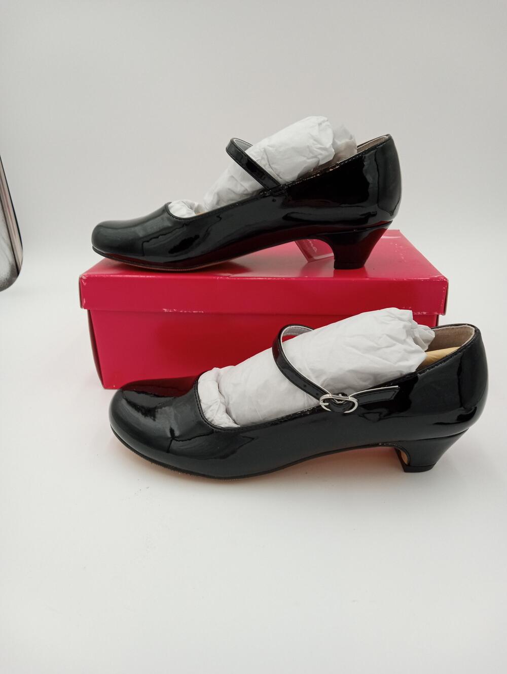 Nina Seeley Shoes Girls Black Patent Mary Jane Low Heel Dress Formal Size 2